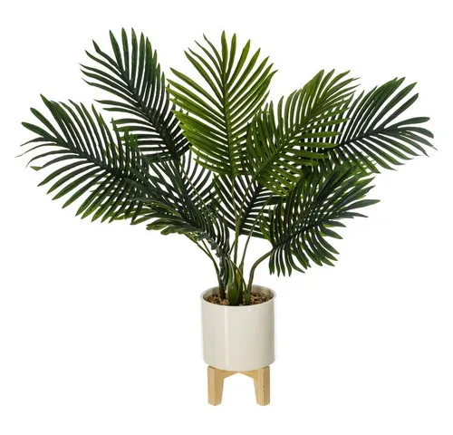 Palmier céramique pied Bois H72 - Künstliche Zimmerpflanze - Grüner Palmbaum aus Kunststoff, freistehend und ideal für die Verschönerung Ihres Wohnraums. Perfekt für pflegeleichte Deko!