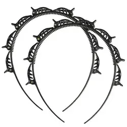 2er Set Haarreifen mit Klammern Schwarz - Haarreif mit Clips für Damen