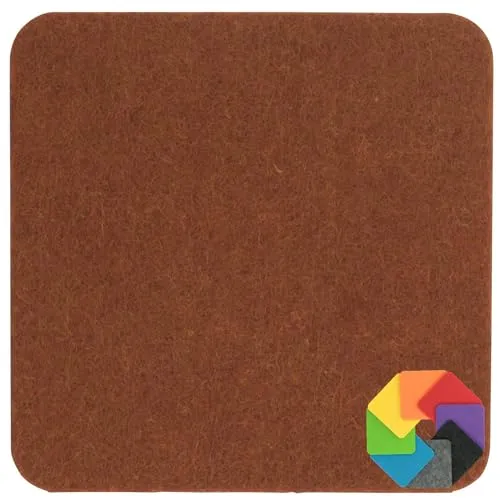 Design Filz Untersetzer eckig - 10x10cm in braun für Glas, Getränke, Bar, Tasse, Vase