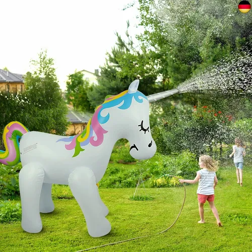 Float Joy Aufblasbare Einhorn Sprinkler - Sprinkler für Kinder, über 5ft groß und perfekt für Sommerpartys! Hergestellt aus hochwertigem PVC für Sicherheit und Langlebigkeit, ideal für unvergessliche Wasserspaß-Momente.