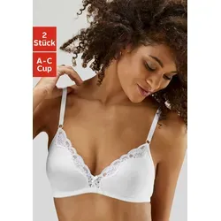 Bralette-BH PETITE FLEUR, Damen, Gr. 90, Cup C, weiß (2x weiß), Spitze, Obermaterial: 90% Baumwolle, 5% Elasthan, 5% Polyamid, BHs BH BH-Set Teenie-BH Wäsche, ohne Bügel aus Baumwolle mit Spitze