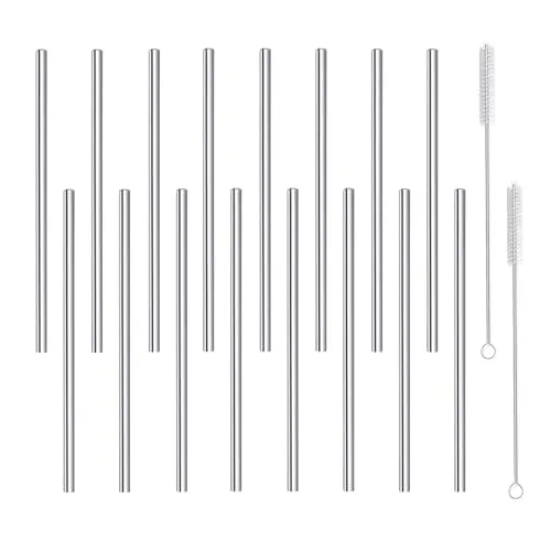 morneve Edelstahl-Trinkhalme, kurz, klein, wiederverwendbar, Metall-Strohhalm-Set mit Reinigungsbürste für Cocktails, Rock, Gin, Glas, Kaffee, Einmachgläser, Kinder, Fruchtsaft-Box, Silber, 16 Stück