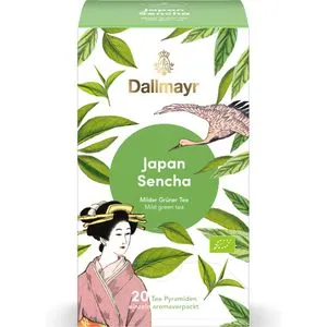 Dallmayr Tee Pyramiden Japan Sencha, BIO, 20 Pyramidenbeutel - Fein-herber Bio-Grüntee in Aromaschutz-Pyramidenbeuteln, ideal für Teegenießer. 50g pure Qualität für ein erfrischendes Geschmackserlebnis.