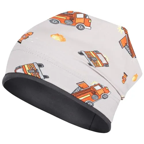 Smarilla Jungen Mütze Übergangsmütze Beanie Fahrzeuge Frühling Herbst Baumwolle, Größe: 50-52, Farbe: Feuerwehr-Beige