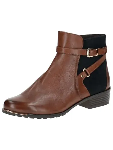 CAPRICE Damen Stiefeletten mit Absatz aus Leder mit Schnalle, Braun (Cognac Comb) - Wanderschuhe mit AIRMOTION Sohlentechnologie für optimale Luftzirkulation und Federung. Hochwertiges Leder und Wechselfußbett für individuellen Komfort.