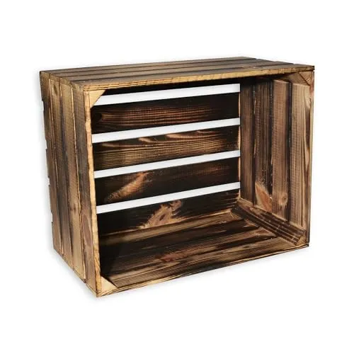 CHICCIE 3 Set Holzkiste im Vintage Look geflammt dunkel 50x40x30cm - Vielseitige Aufbewahrungskiste im eleganten Vintage-Design. Ideal für Dekoration, Transport und Lagerung. Aus robustem Holz gefertigt, bietet sie ausreichend Platz für Ihre Lieblingsgegenstände.