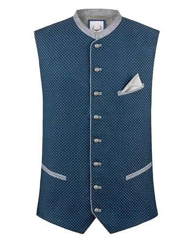 Stockerpoint Markus Herren Trachtenweste, Blau, Größe 56 - Herren-Westen aus hochwertigem Baumwollstrukturstoff, idealer Kombipartner für Trachtenhemden und Lederhosen, mit elegantem Stehkragen und geprägten Kugelknöpfen für einen stilvollen Auftritt.
