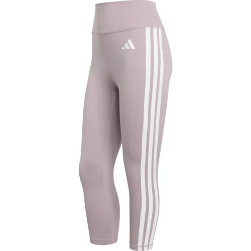 adidas Performance Trainingstights OPTIME ESSENTIALS WORKOUT 3-STREIFEN 3/4 LEGGINGS lila XS - Sportliche 3/4 Leggings für Fitness mit elastischem Bund und atmungsaktiver climacool®-Technologie. Ideal für dein Workout. Material aus 85% Polyester und 15% Elasthan, Maschinenwäsche.