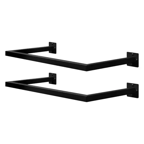 eSituro 2er Set Kleiderstange Wand Rechteck, Garderobenstange Wandmontage, aus Industrierohr, platzsparend, für Flur Küche Wohnzimmer Badezimmer, 50 kg belastbar, 64x6,5x30 cm, Schwarz