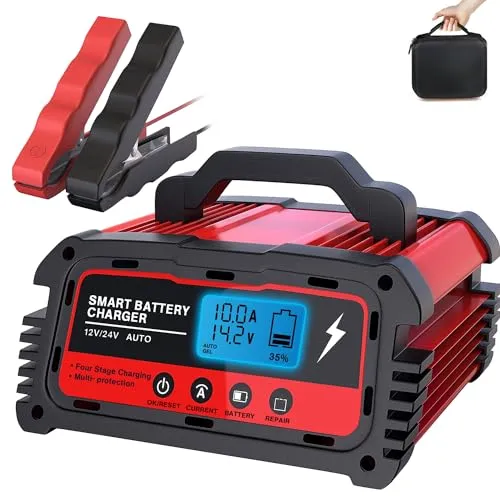 25A Batterieladegerät 12V 24V | Vollautomatisches KFZ Ladegerät mit LCD Display | 5A 10A 25A Einstellbar | Intelligentes Erhaltungsladegerät für Auto LKW Wohnmobil Boot