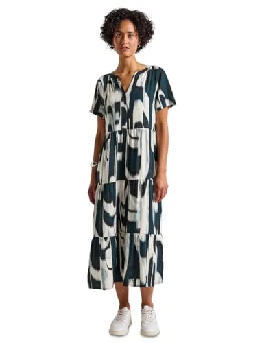 STREET ONE Damen 1408807 Gemustertes Volant-Kleid, Tide Blue, 44