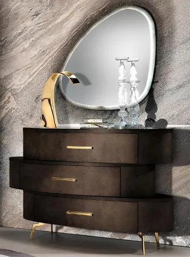 Designer Holz Kommode - Modernes Side Board mit 3 Schubladen - Elegante Kommode aus Holz für Schlafzimmer oder Wohnzimmer. Mit 3 geräumigen Schubladen und zeitgenössischem Design bietet sie praktischen Stauraum und fügt sich harmonisch in jeden Raum ein.