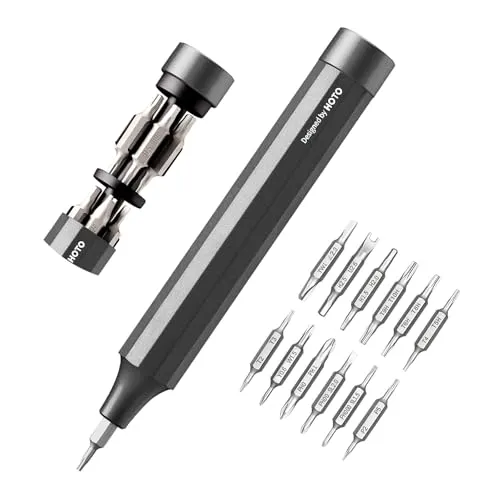 HOTO Feinmechaniker Schraubendreher Set, 24 in 1 Magnetisch Präzisions Schraubendreher Bits Set, Mini Schraubenzieher Werkzeug Satz für Handy Laptop PC Brille Uhr, Klein 12 cm×1.66 cm, Grau