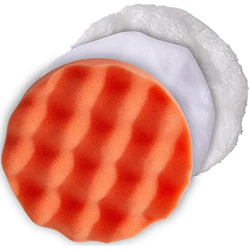 cartrend Polierhaubenset für Poliermaschinen, Polierpad, 150 mm Polierteller, 1x Schwamm, 2x Polierhauben mit Gummizug, auswaschbar