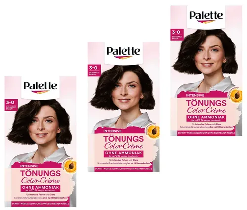 3x Palette Intensive Tönungs Color-Creme 3-0 Schwarzbraun ohne Ammoniak 115ml