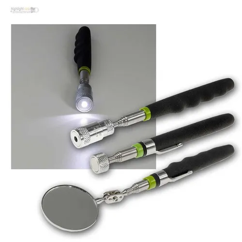 Pick up 3er Set Teleskop Werkzeugset LED Magnet Inspektionsspiegel Spiegel Heber