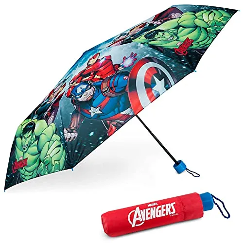 BONNYCO Regenschirm Kinder Avengers, Regenschirm Sturmfest mit Verstärkter Struktur. Klappschirm mit für Tasche, Rucksack oder Reise. Taschenschirm Kinder Jungen, Klein Geschenke für Jungen