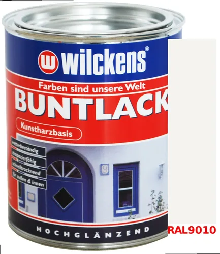 Buntlack Kunstharzfarbe Kunstharzbasis 375ml Hochglanz Farbe Reinweiß RAL9010