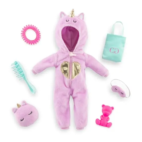 Corolle Girls Zubehörset Einhorn Onesie - 7-teiliges Set für 28cm Ankleidepuppen, fördert kreatives Spielen und Rollenspiele