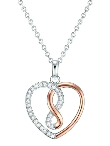 Rafaela Donata Damen Kette mit Anhänger - Ketten für Damen: Romantische Herzform aus rosevergoldetem Sterling Silber, besetzt mit funkelndem Zirkonia – das perfekte Geschenk für besondere Anlässe.