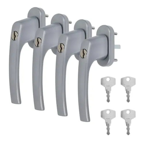 Alu Fenstergriff in Silber F1 abschließbar - Stiftlänge 30mm 4 x