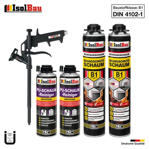 Brandschutzschaum B1 Bauschaum 2x 750ml 2x Reiniger Montageschaum Schaum Pistole