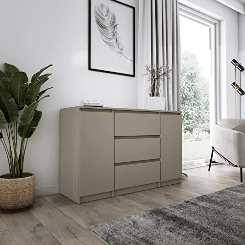 3E 3xE living.com Kommode mit 2 Türen, 3 Schubladen, B: 120 cm, H: 78 cm, T: 40 cm in Farbe: BRAUN