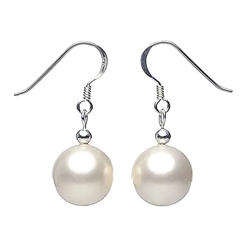 Ohrringe Ohrhänger Muschelkernperlen 10mm & 925 Silber weiÃŸ Ohrschmuck Perlen Damen