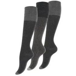 Yenita® Kniestrümpfe Rippoptik (3-Paar) aus gekämmter Naturfaser Baumwolle grau 35-38