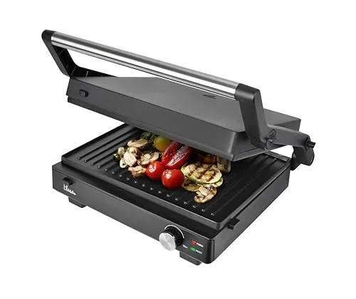 BiKitchen Grill 200 Elektro Kontaktgrill - Klappbarer Elektro Kontaktgrill mit Kontrollleuchte und stufenlosem Temperaturregler für perfekte Grill-Ergebnisse zu Hause.