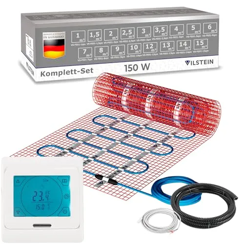 VILSTEIN® Elektrische Fußbodenheizung [150W/m²] - Bodenheizung Elektrisch geeignet für Laminat, Fliesen & mehr - Elektro Fussbodenheizung - Elektrische Heizmatte Fußboden - (5x0.5m - 2.5qm)