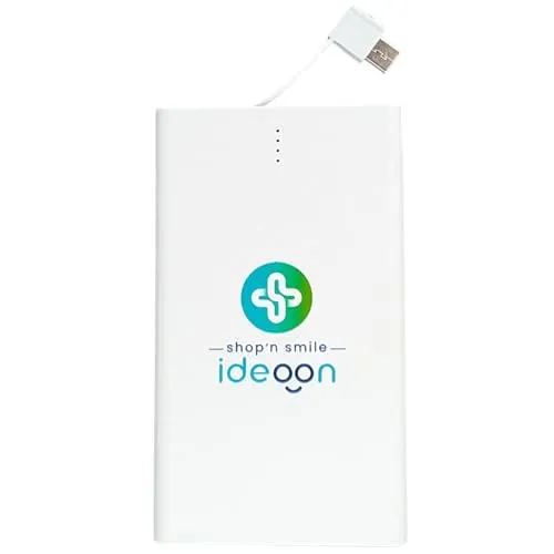 Kompakte Powerbank USB-C (4.000mAh) – Ultra-Slim Powerbank mit fest integriertem Kabel & Adapter – Mobiler Akku-Boost