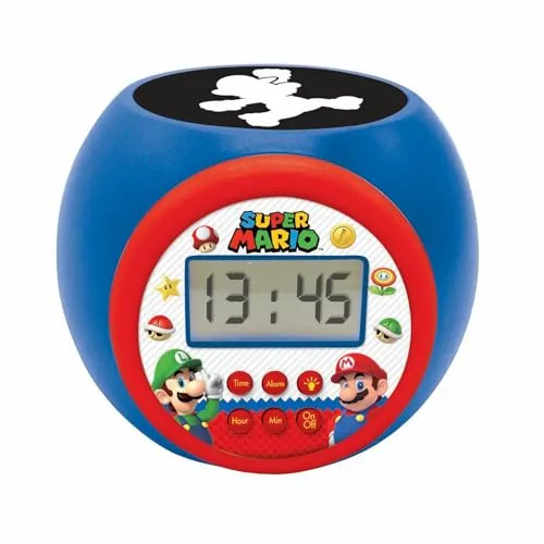 Mario Super Projector Alarm Clock with Timer - Musik - Kinderprojektor-Wecker mit Mario-Projektion, sanftes Aufwachen mit Alarm und Snooze-Funktion, schafft eine magische Atmosphäre im Kinderzimmer.