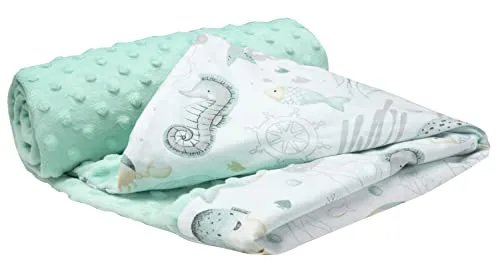 Medi Partners Babydecke Baby Decke Neugeborenen - Kuscheldecke Geschenk Babydecken 75x100cm für Kleinkinder Mädchen Krabbeldecke Kinderbett Kinderwagen 100% Baumwolle (Ozean mit Mint Minky)