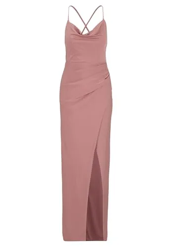 V.M. Abendkleid mit Wasserfall-Ausschnitt in Altrosa, Größe 40 - Elegantes Abendkleid in Altrosa für Damen, mit fließendem Material-Mix und Gehschlitz für optimalen Tragekomfort bei festlichen Anlässen.