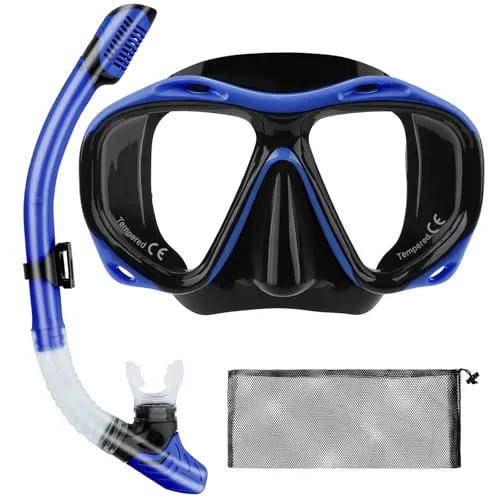 Yomaido Schnorchelset Erwachsene, Schnorcheln Set mit Taucherbrille und Dry Schnorchel 180° Blau Rosa Panoramablick Schnorchelset Damen Herren zum Schnorcheln Schwimmen Strandurlaub
