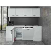 Flex-Well Classic Büroküche Wito 210 cm Weiß - Küchenzeile mit modernem Design und hochwertigen Elektrogeräten, ideal für Büros und Wohngemeinschaften. Hohe Flexibilität durch anpassbare Montage und viel Stauraum.