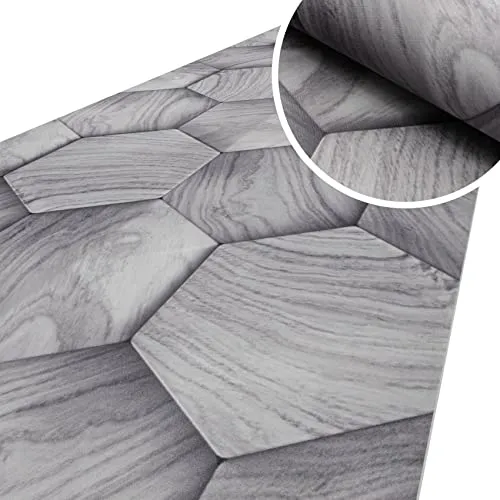 ANRO Küchenläufer Läufer Küchenteppich Flur Teppichläufer Polyester Abwaschbar Teppich Holzoptik Geometrie Grau 100x51cm