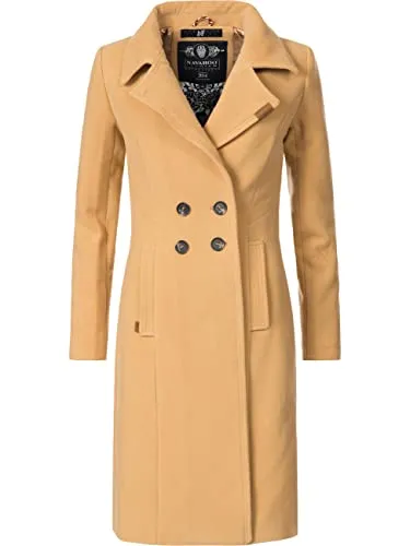 Navahoo Damen Wollmantel-Optik Trenchcoat Wooly Camel Gr. XXL - Eleganter Damenmantel in Woll-Optik, ideal für stilvolle Herbst- und Winteroutfits. Mit tailliertem Schnitt, Reverskragen und praktischem Gehschlitz für optimalen Komfort. Ein Must-Have für jeden Kleiderschrank!