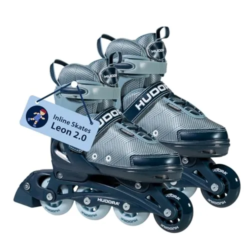 HUDORA Inline Skates Mia/Leon 2.0 - Verstellbare Inliner für Kinder und Erwachsene - Inliner mit bis zu 4 Größenverstellung, ABEC 5 Kugellager und atmungsaktivem Air-Vent-System für maximalen Fahrspaß und hohen Tragekomfort.