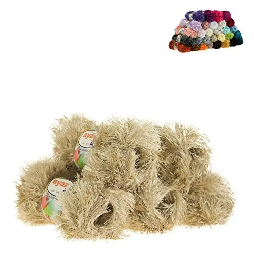 Fransen-Strickgarn Yumos 5 Knäuel je 150m/100g Strickgarn Wolle Strickwolle, Nadelstärke 4-5, Häkelnadel 3