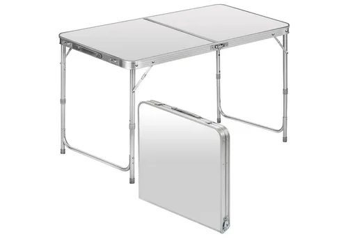 Goods+Gadgets Klapptisch Camping-Tisch - Multifunktionstisch in Weiß - Praktischer klappbarer Mehrzwecktisch, ideal für Camping, Märkte oder Zuhause. Platzsparend und vielseitig einsetzbar.