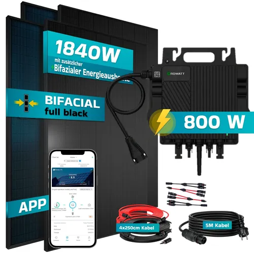SUNNIVA Balkonkraftwerk 1840W BIFAZIAL FULLBLACK – Komplettset für einfache Energiegewinnung