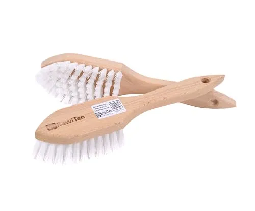 BawiTec 2 Stielbürsten Reinigungsbürsten Handbürste 265 mm PPN-Weiß mit Borsten Rand (Bart) Universal Scheuerbürste Spitze Form Holzgriff