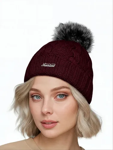 Neverless Strickmütze Damen Strickmütze Zopfmuster Fleccefutter Bommelmütze Pudelmütze