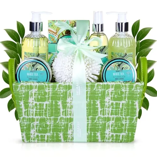BRUBAKER Cosmetics Bade- und Dusch Set Weißer Tee und Ingwer Duft - 8-teiliges Geschenkset in Henkelbox