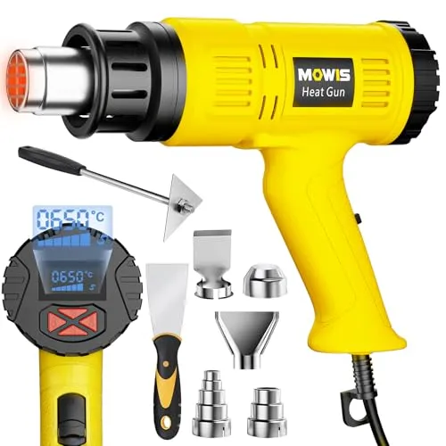 MOWIS 2000W Heißluftpistole mit LCD-Digitalanzeige 60℃ - 650℃ Heißluftfön, 2 Temperatur und Luftstrom einstellbar, Überlastschutz für Heizung, Schrumpfen von PVC, Abbeizen von Farbe