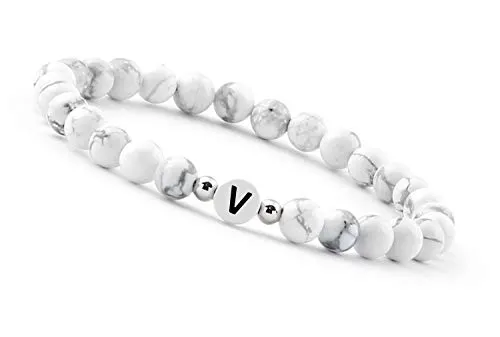 GD GOOD.designs Pärchen Armband mit Buchstaben V | Partnerarmband aus Howlith Perlen (Buchstabe V)