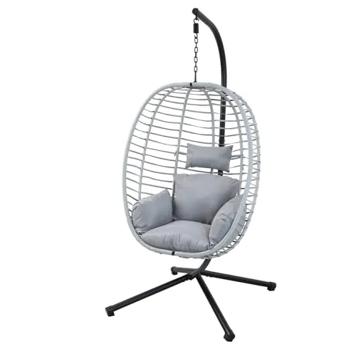 SVITA Hängesessel BELLY mit Gestell und Kissen - Hängesessel aus robustem Polyrattan, klappbar und ideal für entspannte Stunden im Freien oder Innen. Komfortables Kissen und elegantes Design für maximale Gemütlichkeit.
