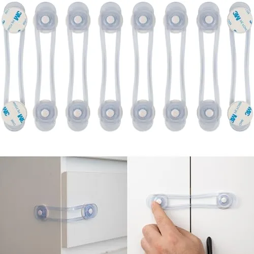 Universal Kindersicherung, 8 Stück, in Transparent, Sicherung von Schublade, Schrank, Toilette, Kühlschrank, Multifunktionssicherung zum Kleben, Schrankschloss ohne bohren, Babysicherung für Möbel